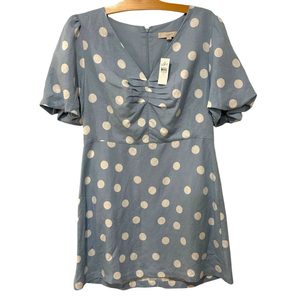Ann Taylor LOFT | Dress Blue Polka Dot Short Sleeve Preppy NWT- Size 10